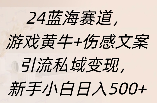 24蓝海赛道，游戏黄牛+伤感文案引流私域变现，新手日入500+风钥吧-网创项目资源站-副业项目-创业项目-搞钱项目风钥吧