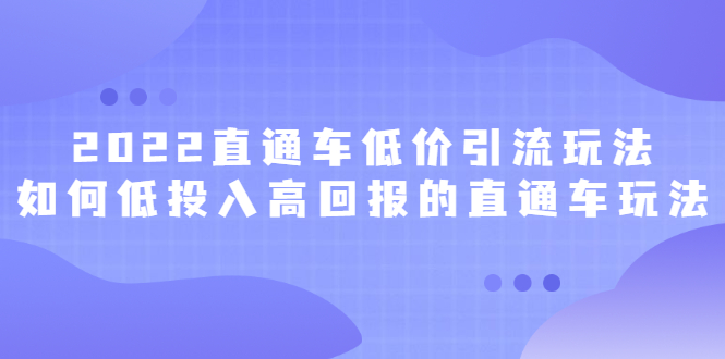 2022直通车低价引流玩法，教大家如何低投入高回报的直通车玩法风钥吧-网创项目资源站-副业项目-创业项目-搞钱项目风钥吧