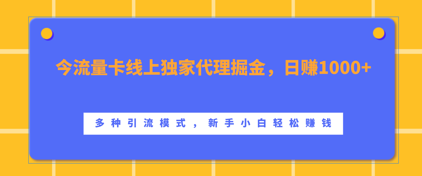 流量卡线上独家代理掘金，日赚1000+ ，多种引流模式，新手小白轻松赚钱风钥吧-网创项目资源站-副业项目-创业项目-搞钱项目风钥吧