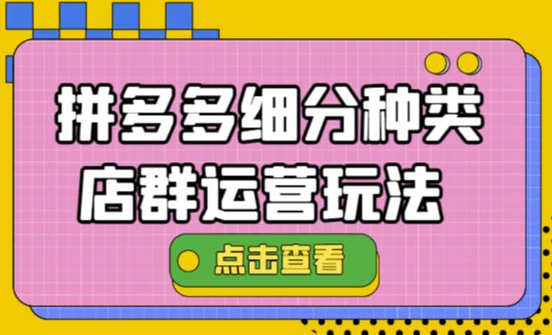拼多多细分种类店群运营玩法3.0，11月最新玩法，小白也可以操作风钥吧-网创项目资源站-副业项目-创业项目-搞钱项目风钥吧