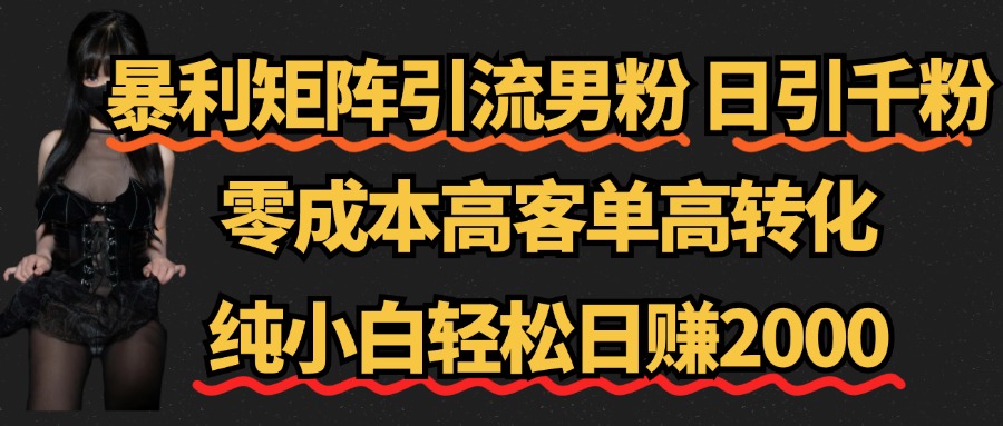 暴利矩阵引流男粉（日引千粉），零成本高客单高转化，纯小白轻松日赚2000+风钥吧-网创项目资源站-副业项目-创业项目-搞钱项目风钥吧