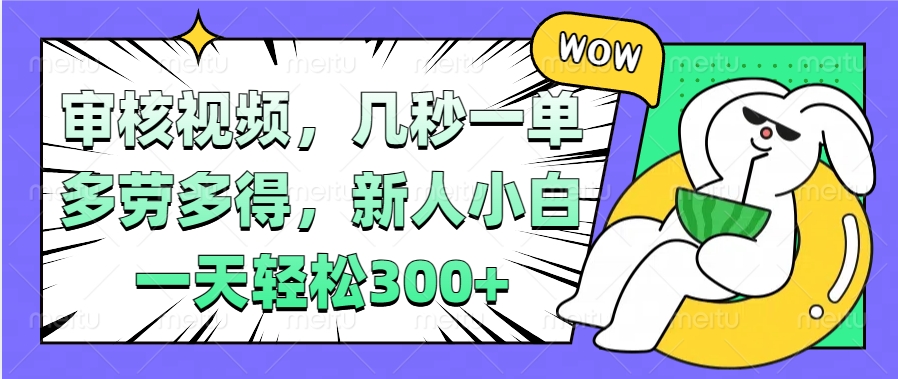 视频审核项目，几秒一单，多劳多得，新人小白一天轻松300+风钥吧-网创项目资源站-副业项目-创业项目-搞钱项目风钥吧