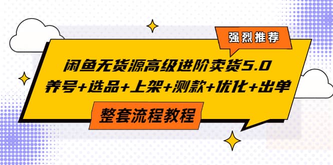 闲鱼无货源高级进阶卖货5.0，养号+选品+上架+测款+优化+出单整套流程教程风钥吧-网创项目资源站-副业项目-创业项目-搞钱项目风钥吧