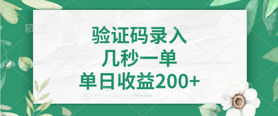 验证码录入，几秒一单，单日收益200+风钥吧-网创项目资源站-副业项目-创业项目-搞钱项目风钥吧