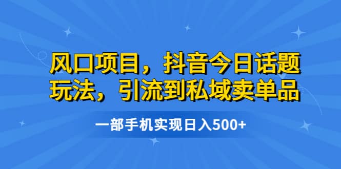 风口项目，抖音今日话题玩法，引流到私域卖单品，一部手机实现日入500+风钥吧-网创项目资源站-副业项目-创业项目-搞钱项目风钥吧
