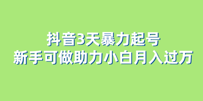 抖音3天暴力起号新手可做助力小白月入过万风钥吧-网创项目资源站-副业项目-创业项目-搞钱项目风钥吧