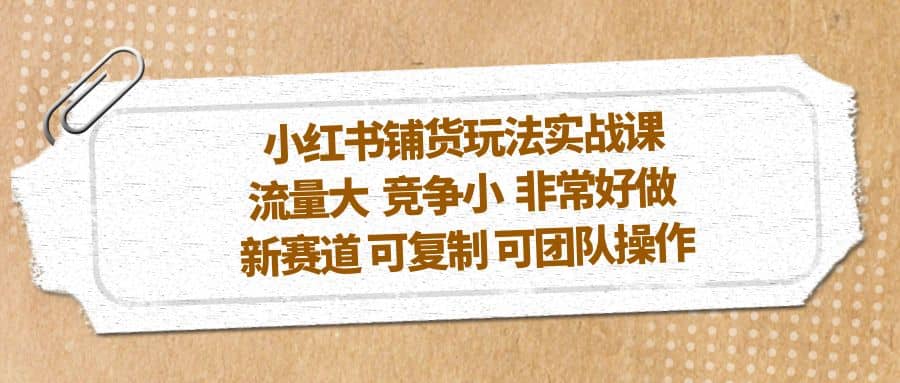 小红书铺货玩法实战课，流量大 竞争小 非常好做 新赛道 可复制 可团队操作风钥吧-网创项目资源站-副业项目-创业项目-搞钱项目风钥吧