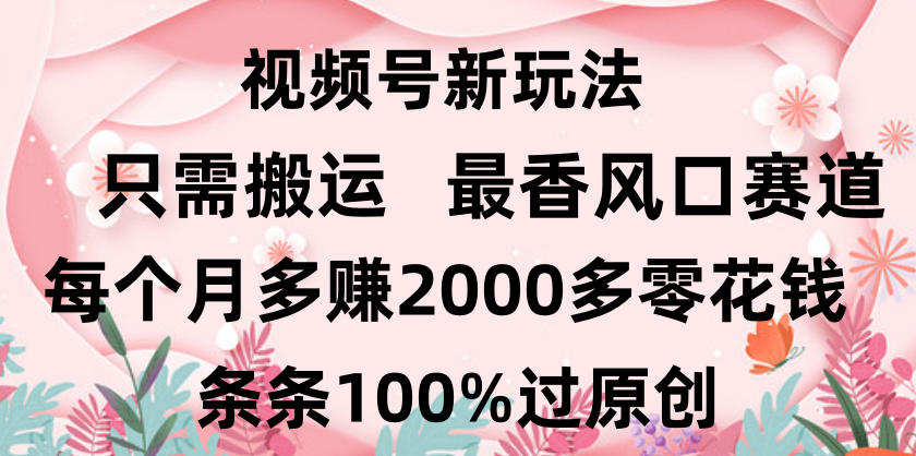 日入2000+，条条100%过原创，视频号最香风口赛道，小白轻松上手风钥吧-网创项目资源站-副业项目-创业项目-搞钱项目风钥吧