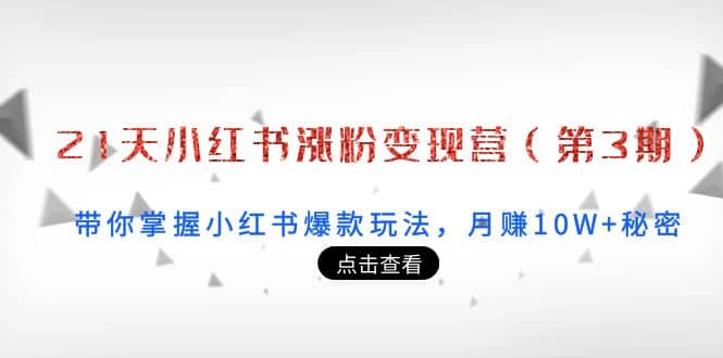21天小红书涨粉变现营（第3期）：带你掌握小红书爆款玩法，月赚10W+秘密风钥吧-网创项目资源站-副业项目-创业项目-搞钱项目风钥吧