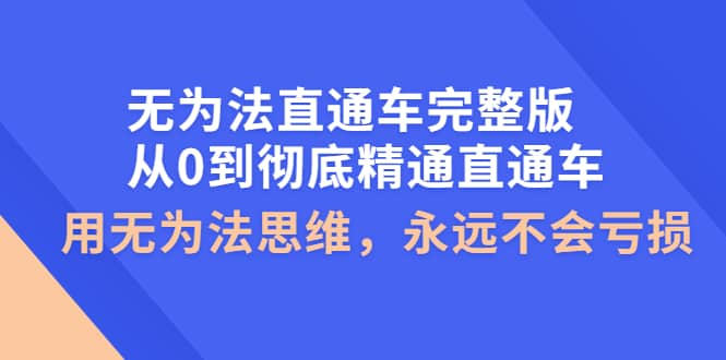无为法直通车完整版：从0到彻底精通直通车，用无为法思维，永远不会亏损风钥吧-网创项目资源站-副业项目-创业项目-搞钱项目风钥吧
