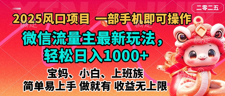 2025蓝海风口项目，微信流量主最新玩法，轻松日入1000+，简单易上手，做就有 收益无上限风钥吧-网创项目资源站-副业项目-创业项目-搞钱项目风钥吧