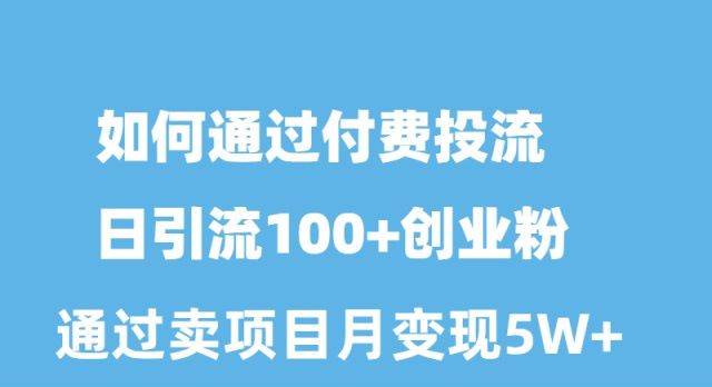 如何通过付费投流日引流100+创业粉月变现5W+风钥吧-网创项目资源站-副业项目-创业项目-搞钱项目风钥吧