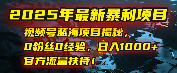 2025年最新暴利项目：视频号蓝海项目揭秘，0粉丝0经验，日入1000+，官方流量扶持！风钥吧-网创项目资源站-副业项目-创业项目-搞钱项目风钥吧