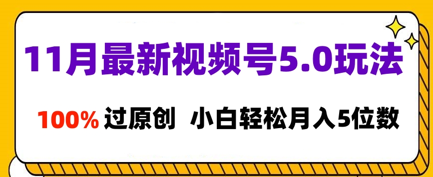 11月最新视频号5.0玩法，100%过原创，小白轻松月入5位数风钥吧-网创项目资源站-副业项目-创业项目-搞钱项目风钥吧