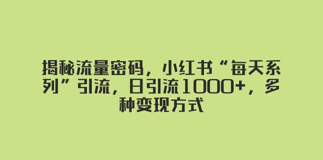 揭秘流量密码，小红书“每天系列”引流，日引流1000+，多种变现方式风钥吧-网创项目资源站-副业项目-创业项目-搞钱项目风钥吧