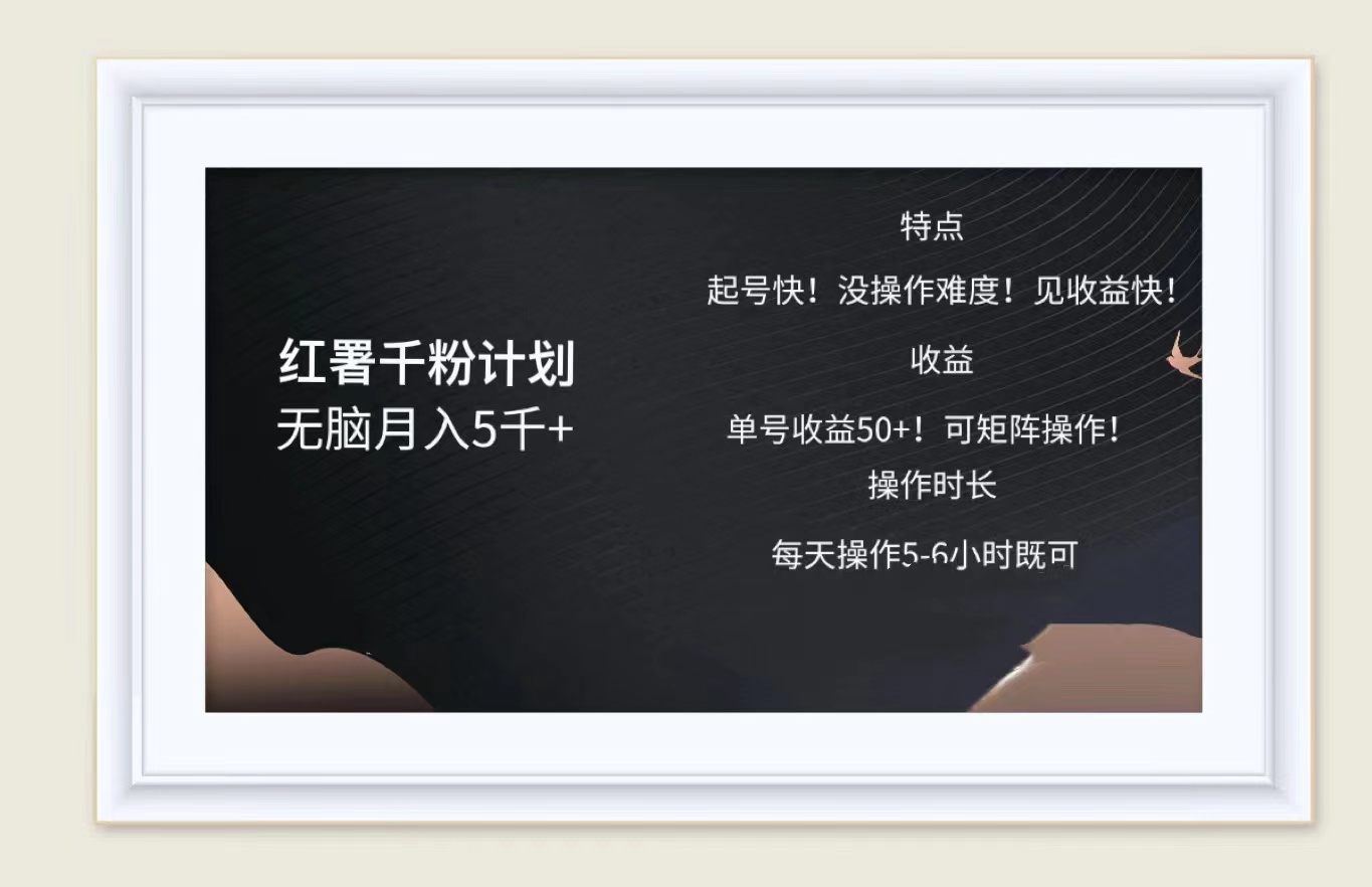 红薯千粉计划无脑月入5千➕！既做既赚！风钥吧-网创项目资源站-副业项目-创业项目-搞钱项目风钥吧