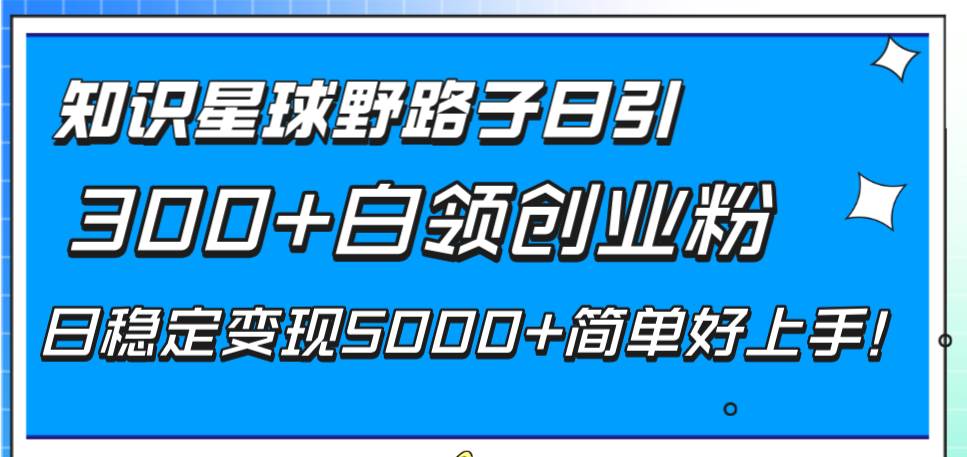 知识星球野路子日引300+白领创业粉，日稳定变现5000+简单好上手！风钥吧-网创项目资源站-副业项目-创业项目-搞钱项目风钥吧