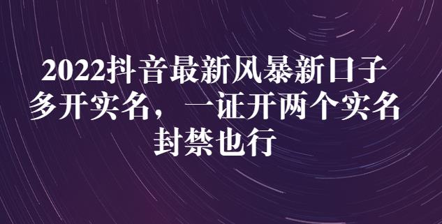2022抖音最新风暴新口子：多开实名，一整开两个实名，封禁也行风钥吧-网创项目资源站-副业项目-创业项目-搞钱项目风钥吧