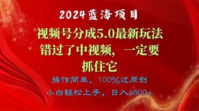 2024蓝海项目，视频号分成计划5.0最新玩法，错过了中视频，一定要抓住…风钥吧-网创项目资源站-副业项目-创业项目-搞钱项目风钥吧