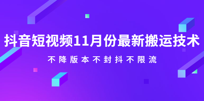 抖音短视频11月份最新搬运技术，不降版本不封抖不限流！【视频课程】风钥吧-网创项目资源站-副业项目-创业项目-搞钱项目风钥吧
