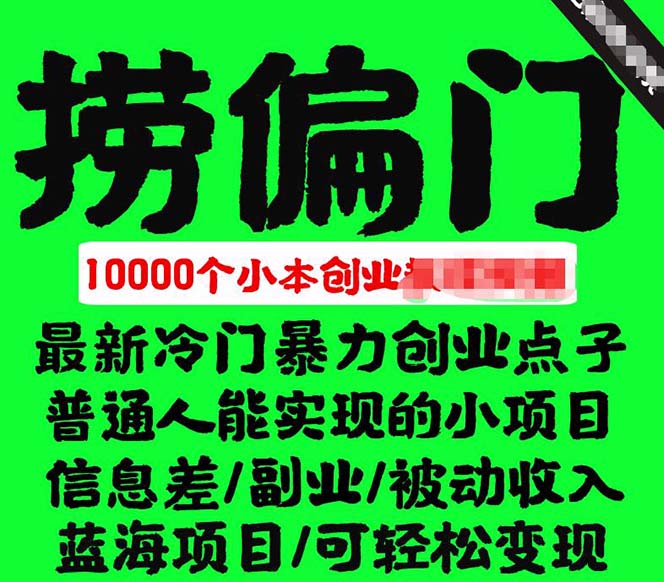 千款捞偏门小本创业小项目，总有一款适合你【无水印】风钥吧-网创项目资源站-副业项目-创业项目-搞钱项目风钥吧