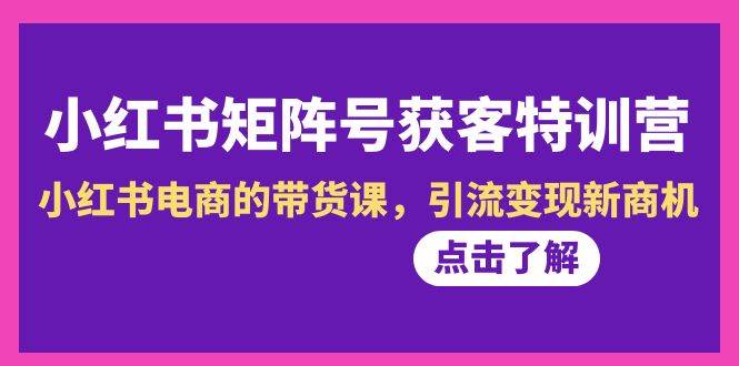小红书-矩阵号获客特训营-第10期，小红书电商的带货课，引流变现新商机风钥吧-网创项目资源站-副业项目-创业项目-搞钱项目风钥吧