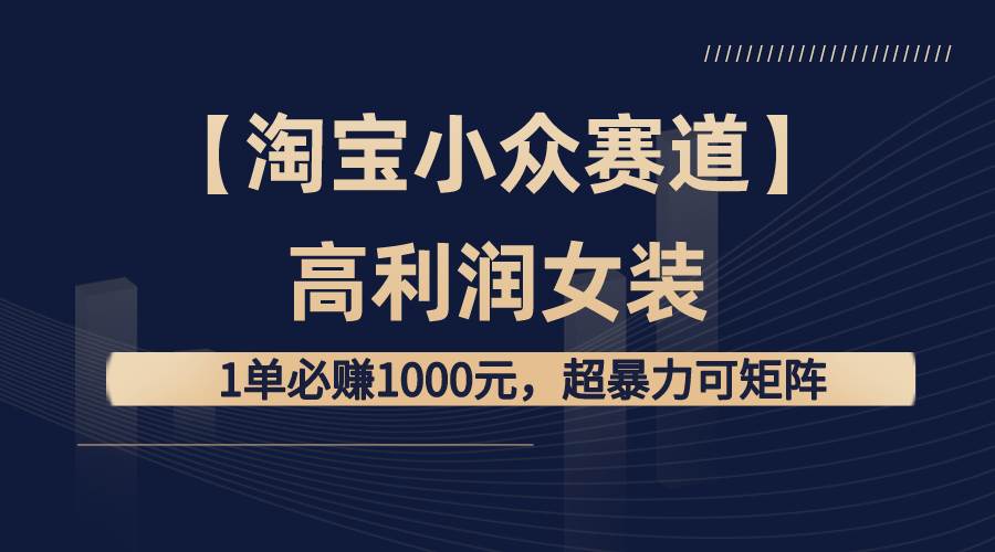【淘宝小众赛道】高利润女装：1单必赚1000元，超暴力可矩阵风钥吧-网创项目资源站-副业项目-创业项目-搞钱项目风钥吧