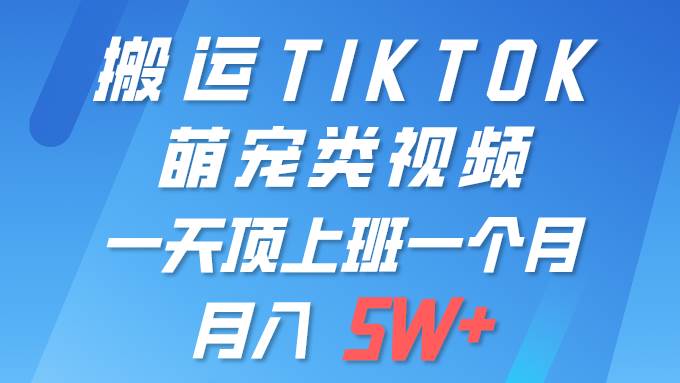 一键搬运TIKTOK萌宠类视频 一部手机即可操作 所有平台均可发布 轻松月入5W+风钥吧-网创项目资源站-副业项目-创业项目-搞钱项目风钥吧