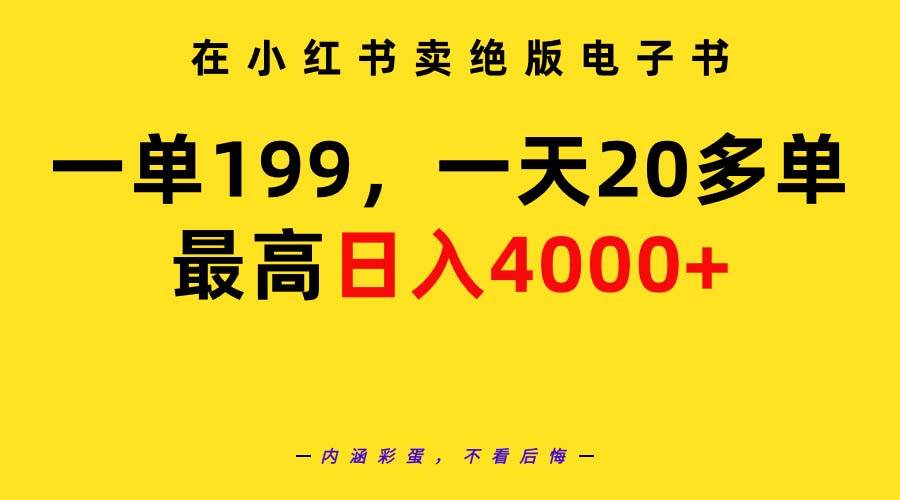 在小红书卖绝版电子书，一单199 一天最多搞20多单，最高日入4000+教程+资料风钥吧-网创项目资源站-副业项目-创业项目-搞钱项目风钥吧