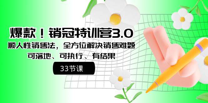 爆款！销冠特训营3.0之顺人性销售法，全方位解决销售难题、可落地、可执行、有结果风钥吧-网创项目资源站-副业项目-创业项目-搞钱项目风钥吧