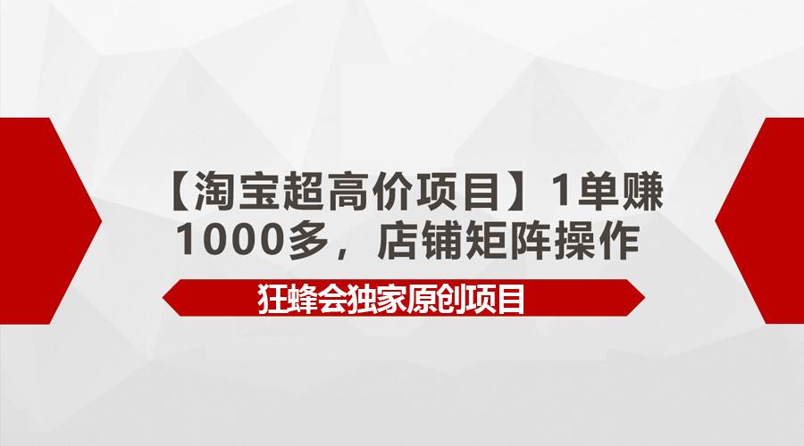 【淘宝超高价项目】1单赚1000多，店铺矩阵操作风钥吧-网创项目资源站-副业项目-创业项目-搞钱项目风钥吧