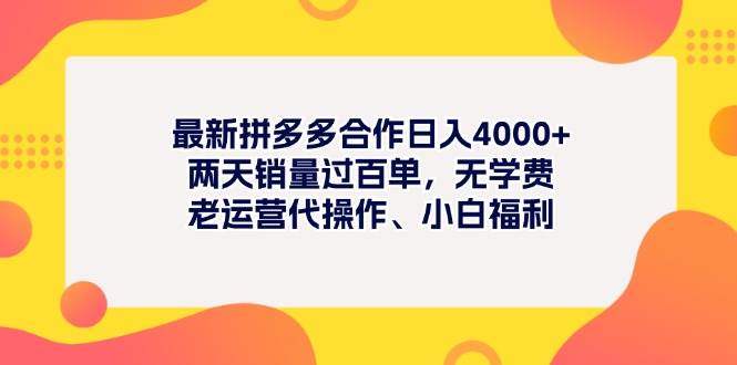 最新拼多多项目日入4000+两天销量过百单，无学费、老运营代操作、小白福利风钥吧-网创项目资源站-副业项目-创业项目-搞钱项目风钥吧