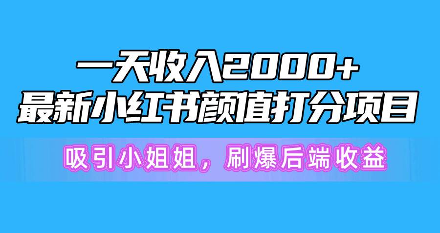 一天收入2000+，最新小红书颜值打分项目，吸引小姐姐，刷爆后端收益风钥吧-网创项目资源站-副业项目-创业项目-搞钱项目风钥吧