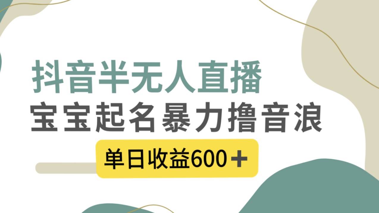 抖音半无人直播，宝宝起名，暴力撸音浪，单日收益600+风钥吧-网创项目资源站-副业项目-创业项目-搞钱项目风钥吧