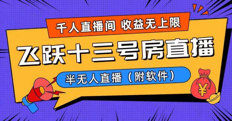爆火飞跃十三号房半无人直播，一场直播上千人，日入过万！（附软件）风钥吧-网创项目资源站-副业项目-创业项目-搞钱项目风钥吧