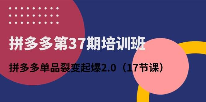 拼多多第37期培训班：拼多多单品裂变起爆2.0（17节课）风钥吧-网创项目资源站-副业项目-创业项目-搞钱项目风钥吧