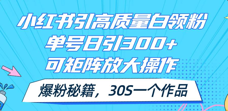 小红书引高质量白领粉，单号日引300+，可放大操作，爆粉秘籍！30s一个作品风钥吧-网创项目资源站-副业项目-创业项目-搞钱项目风钥吧