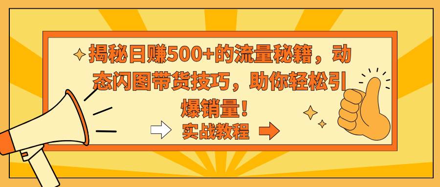 揭秘日赚500+的流量秘籍，动态闪图带货技巧，助你轻松引爆销量！风钥吧-网创项目资源站-副业项目-创业项目-搞钱项目风钥吧