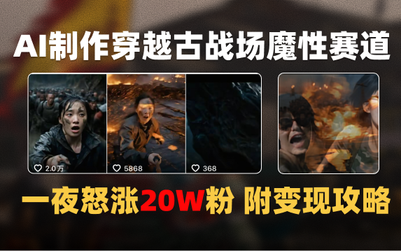 AI制作穿越古战场视频一夜涨粉20W保姆级教学（附AI变现指南）风钥吧-网创项目资源站-副业项目-创业项目-搞钱项目风钥吧