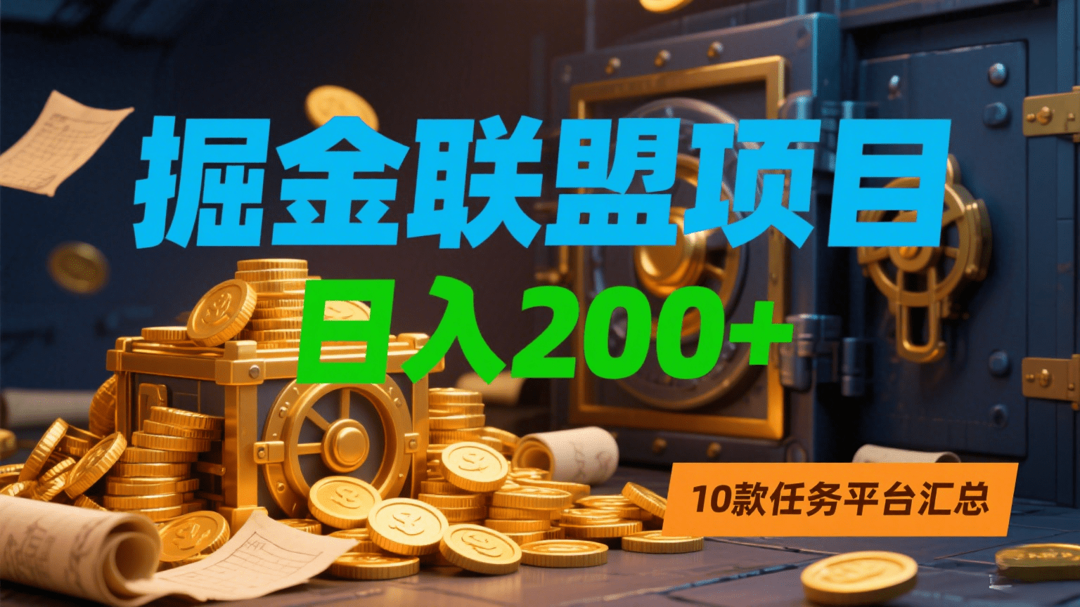 掘金联盟项目，日入200+，10款任务平台汇总风钥吧-网创项目资源站-副业项目-创业项目-搞钱项目风钥吧