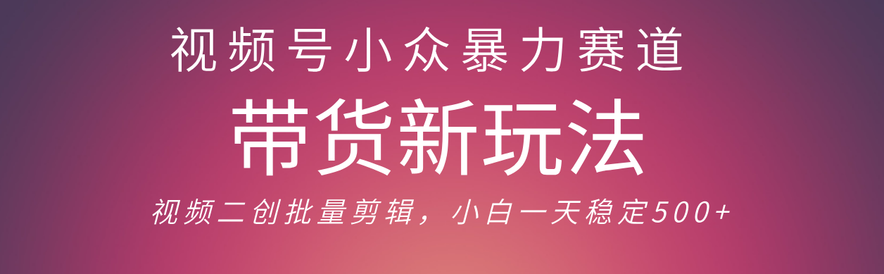 视频号小众暴力赛道，最新带货玩法 小白也能轻松日入500+ 保姆及教程风钥吧-网创项目资源站-副业项目-创业项目-搞钱项目风钥吧