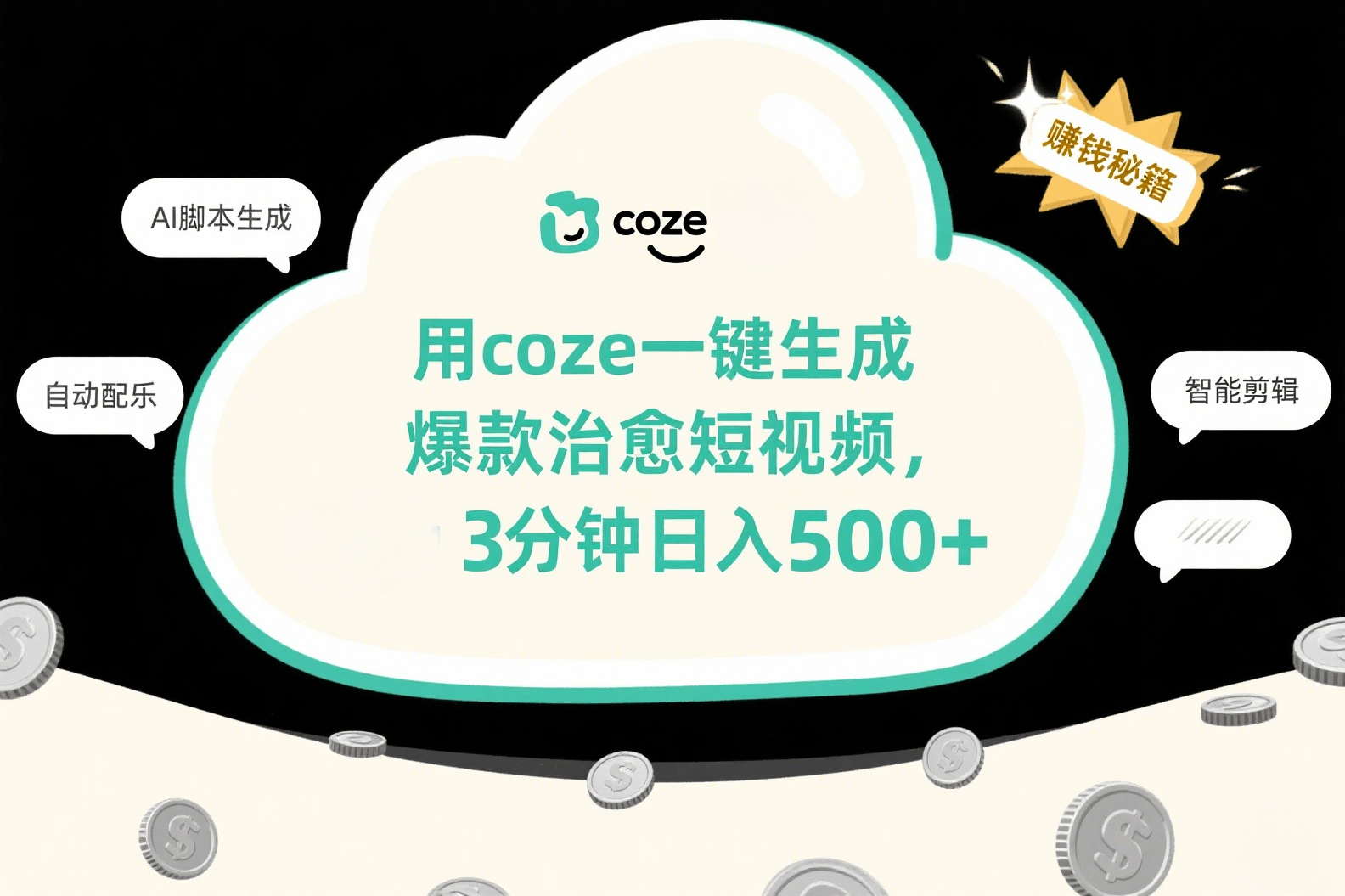 用coze一键生成爆款治愈短视频，3分钟日入500+风钥吧-网创项目资源站-副业项目-创业项目-搞钱项目风钥吧