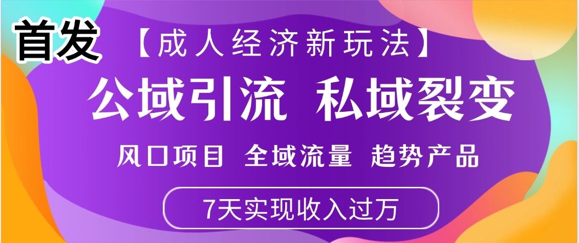 首发：【成人经济新玩法】市面独家玩法，风口项目、全域流量、趋势产品，7天实现月入过万风钥吧-网创项目资源站-副业项目-创业项目-搞钱项目风钥吧
