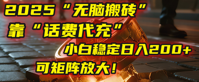 无脑搬砖项目：靠“话费代充”，小白稳定日入200+，可矩阵放大！风钥吧-网创项目资源站-副业项目-创业项目-搞钱项目风钥吧