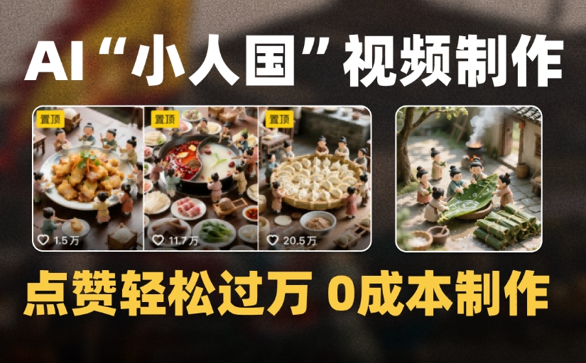 爆款1000W+微缩景观迷你小人国AI视频，0成本制作全流程教学风钥吧-网创项目资源站-副业项目-创业项目-搞钱项目风钥吧