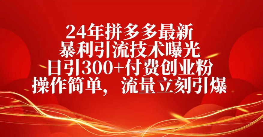 25年拼多多最新暴利引流技术曝光、日引300+付费创业粉操作简单，流量立刻引爆风钥吧-网创项目资源站-副业项目-创业项目-搞钱项目风钥吧