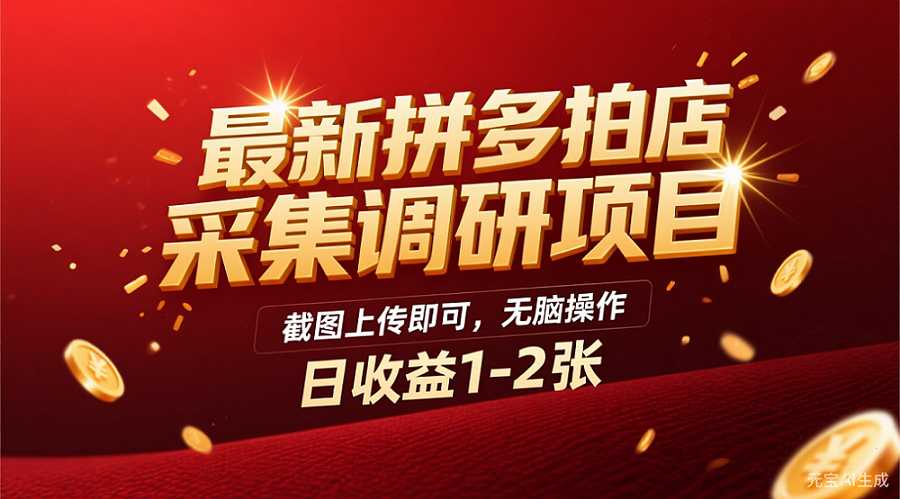 最新拼多多拍店采集调研项目，截图上传即可，无脑操作，日收益1-2张风钥吧-网创项目资源站-副业项目-创业项目-搞钱项目风钥吧