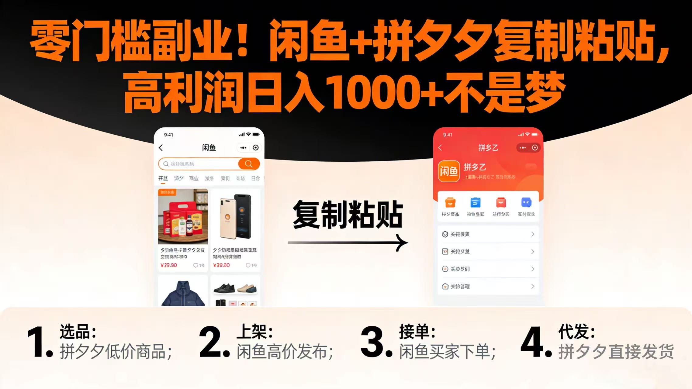 零门槛副业！闲鱼 + 拼夕夕复制粘贴，高利润日入 1000 + 不是梦风钥吧-网创项目资源站-副业项目-创业项目-搞钱项目风钥吧