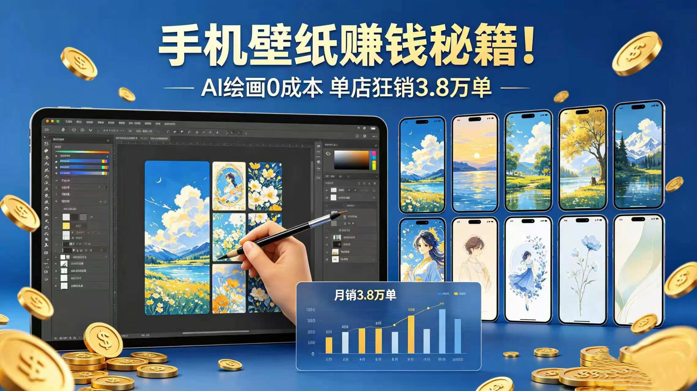 手机壁纸赚钱秘籍！AI 绘画 0 成本 单店狂销 3.8 万单风钥吧-网创项目资源站-副业项目-创业项目-搞钱项目风钥吧