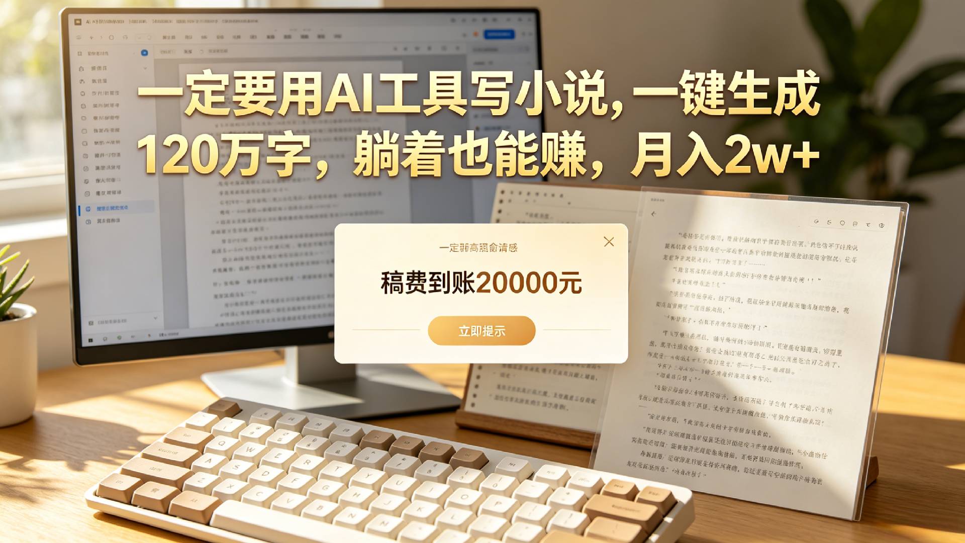 【听劝】一定要用AI工具写小说,一键生成120万字，躺着也能赚，月入2w+风钥吧-网创项目资源站-副业项目-创业项目-搞钱项目风钥吧